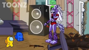 DJ MUSIC MAN IS ANGRY - ROXY, MONTY (FNAF) and AMONG US Prevent Him From Playing Music | Toonz