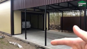 ВИДЕООБЗОР ГАРАЖА С НАВЕСОМ В СИНЯВИНО | СТРОИМ ИЗ СЭНДВИЧ-ПАНЕЛЕЙ | СЕКРЕТ ИДЕАЛЬНОЙ ПОСТРОЙКИ