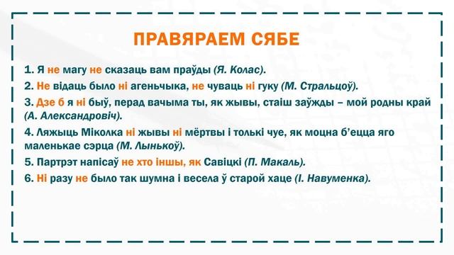 Тэма 35. Часціцы не, ні, іх адрозненне. Правапіс не (ня), ні з рознымі часцінамі мовы (паўтарэнне)