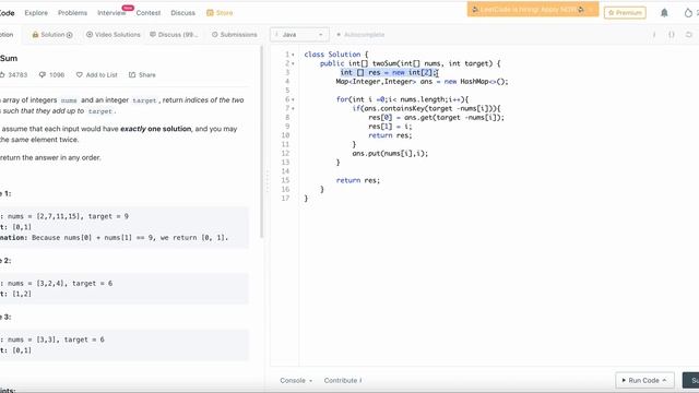 Leetcode - 1 : 2 Sum | Java Solution