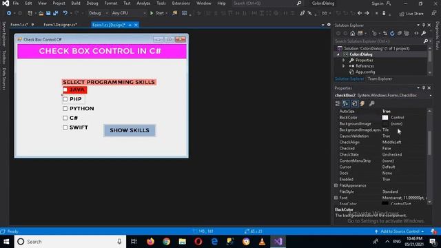 CheckBox C# - How to create and use checkbox in c# visual studio - checkbox in c# windows form