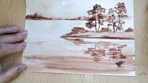 Рисуем пейзаж одним цветом за 10 минут