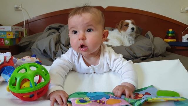 Мелания играет в игрушки и красиво улыбается! смотреть онлайн