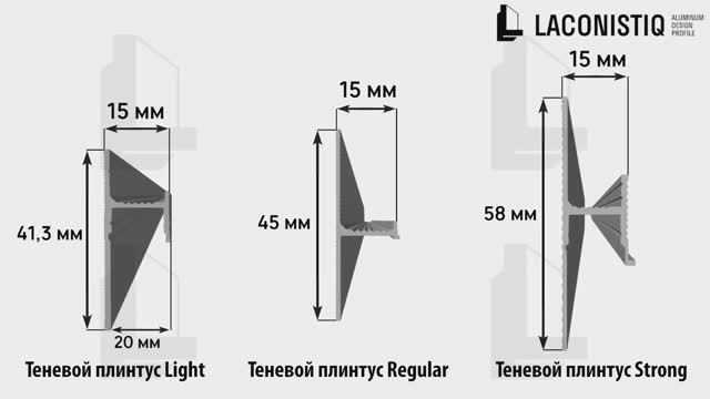 Монтаж теневого плинтуса Laconistiq, вариант 1 с закладным брусом.