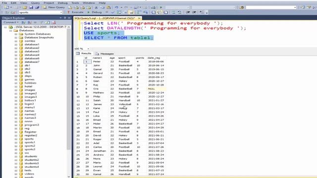 How to Calculate the length of a string in sql server using len(),datalength() functions