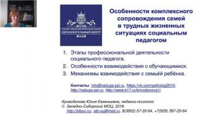 Особенности сопровождения семей в трудных жизненных ситуациях соц. педагогом (Криводонова Ю.Е.)