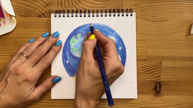 Рисунок цветными карандашами "Космос" | Поэтапная срисовка для начинающих смотреть онлайн