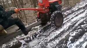 Мотоблока заря перевозка дров с перегрузом по снегу