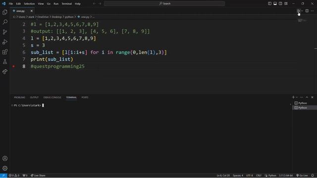 How to split list into sub lists python Telugu Quest #logicalprogramming #python#pythonforbeginners
