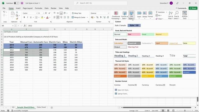 Using Cell Styles in Excel