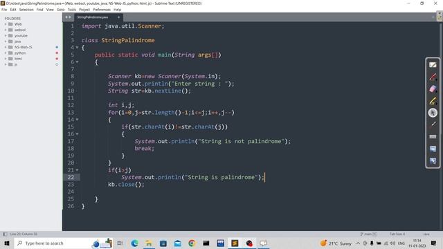 java program to check the string is palindrome or not
