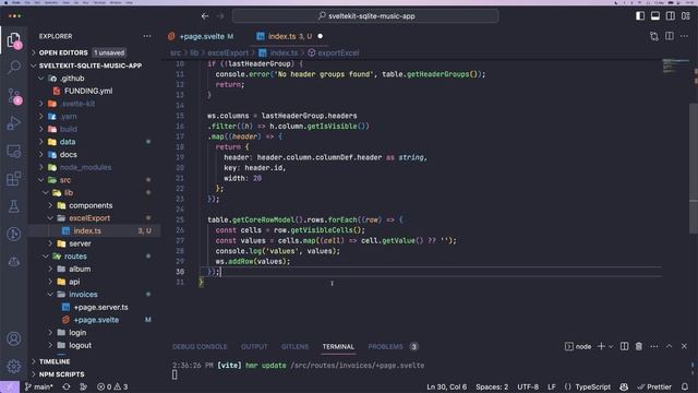 Export Table to XLSX and CSV with exceljs
