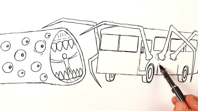 Как нарисовать Автобус Пожиратель атакующего Поезда Пожирателя