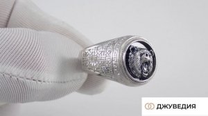 ДЖУВЕДИЯ Перстень Мужской с Медведем, Чёрный фианит Артикул КМ-171_10 Серебро 925
