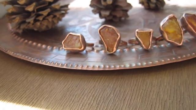 Кольца с диким янтарём, медные перстни ручной работы, подарок жене на медную свадьбу
