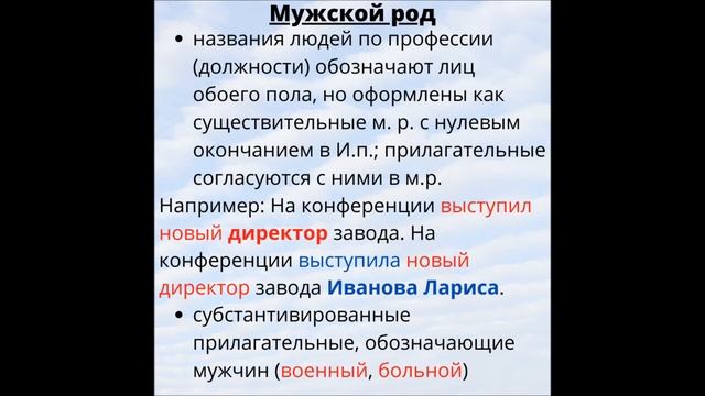 Имя существительное. Постоянные грамматические признаки. Род имен существительных