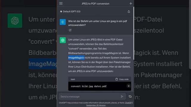 JPEG zu PDF konvertieren mit Image Magick unter Linux - ChatGPT Default (GPT-3.5) 2023