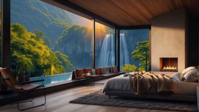 Spring Cozy Bedroom with Saxophone Jazz | Relax by the Fireplace listening to the Birds Chirp смотреть онлайн