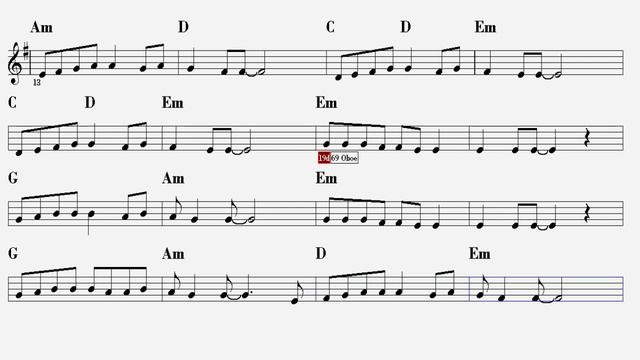 AŞK DEDİĞİN ÖLMEZ--Em--Play Along--GuitarFluteKeyboardViolinOboeMelodikaRecorder.