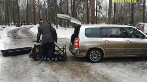 Выгрузка мотобуксировщика Fishride из автомобиля