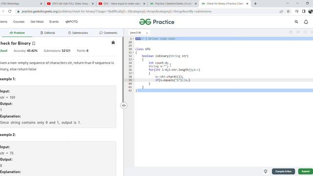 GFG - Check for Binary using java