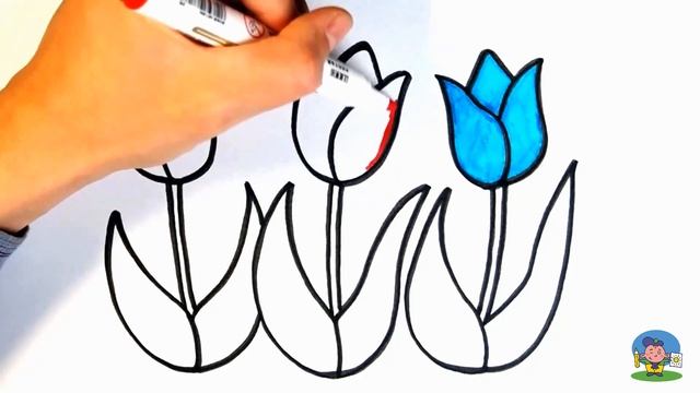 Как нарисовать ЦВЕТЫ / Мультик Раскраска ТЮЛЬПАНЫ малышам / Рисунок на 8 Марта / How to draw FLOWER смотреть онлайн