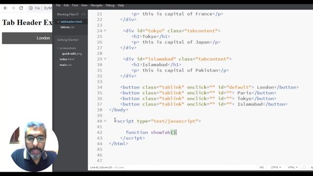 Create Header Tabs using html CSS JavaScript | W3Schools Tutorial to create Header Tabs in html css