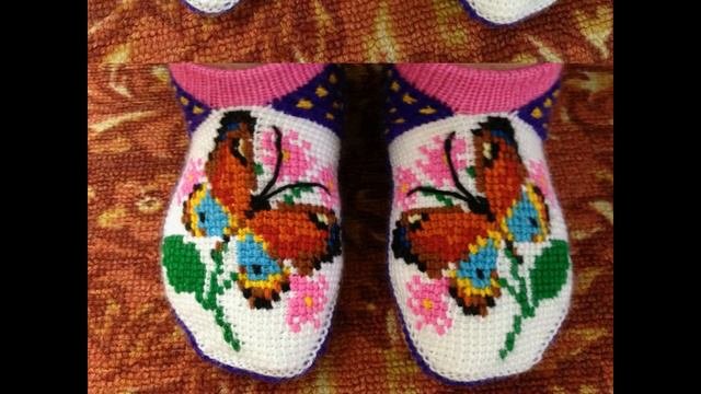 тапочки связанные спицами #тунисскоевязание #вязанныеследки #схемывязания