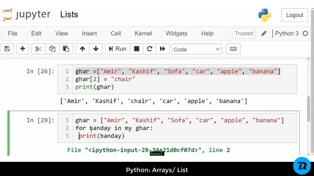 Python - Topic # 9- Arrays | List Urdu | Hindi