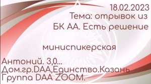 18.02.23г.Антоний.3,0.Единство.Казань.Миниспикерская для группы DAAzoom. Тема: Есть решение.