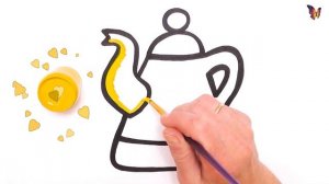 Простая техника рисования для малышей и детей | Рисование посуды. Раскраски Малышам.