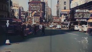 New York 1940s In color, Time square [60fps, Remastered] w/sound design added