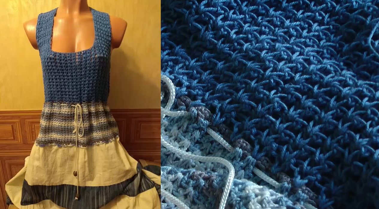 Платье крючком с джинсовой юбкой смотреть онлайн