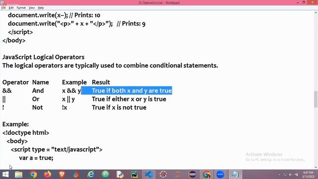 UI 15 Mar 2023 || JavaScript More Operators and Conditions