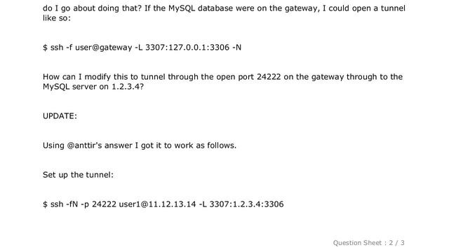 MySQL : SSH tunnel: local = gateway = MySQL server