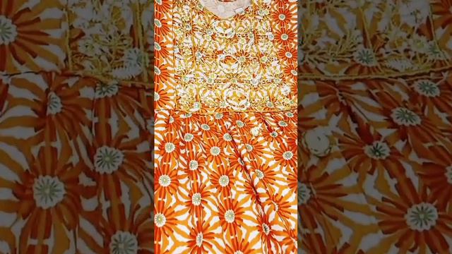 XL Size / ₹450 -8220577409 /Cotton Kurtis with 3/4 Sleeves umbrella pattern Embroidery Neck design