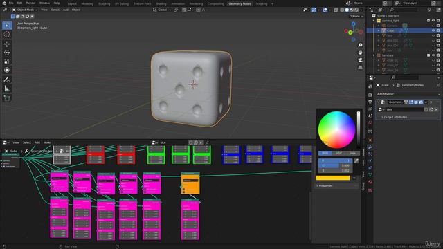 Chapter 2 - Starting with Blender (3.2), Lecture 19- Lecture 13 Adding more dice holes