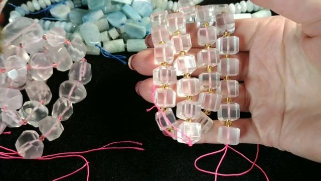 Распаковка, натуральные камни. Новый магазин, НЕ Aliexpress. Розовый кварц, аквамарин.