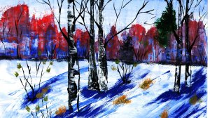 Как нарисовать березу легко. Рисуем зимний пейзаж. Как нарисовать зиму легко. Рисуем березу красками