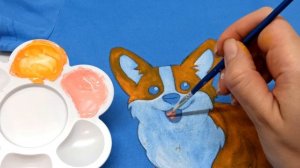 Роспись акриловыми красками на футболке. Как нарисовать собаку корги.