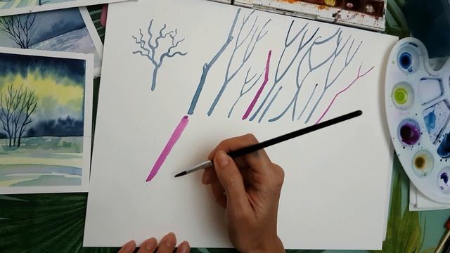 Как правильно рисовать деревья и ветки / Урок акварели для начинающих / #акварель
