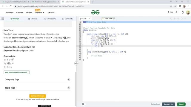 18 March 2023 || Median of the Subarrays || Java || GFG - Problem of the day || @POTD смотреть онлайн