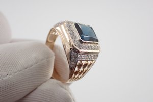 Перстень Мужской с Лондон топазом (камень на выбор), Артикул КМ-89_2_з, золото 585