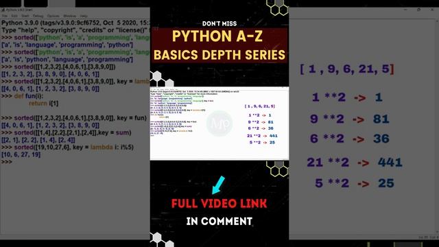 Sorting based on integer first character of squared number in python using sorted function #telugu