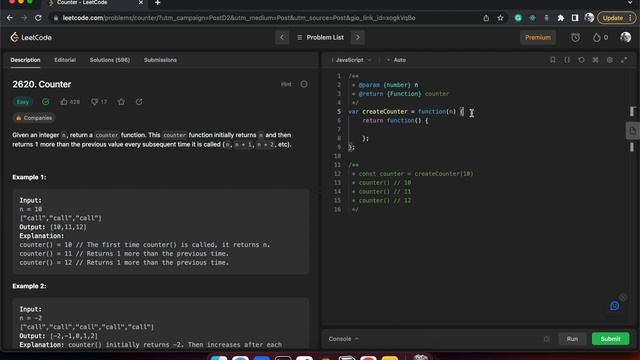Leetcode 30 Days JavaScript Day-2 Closure