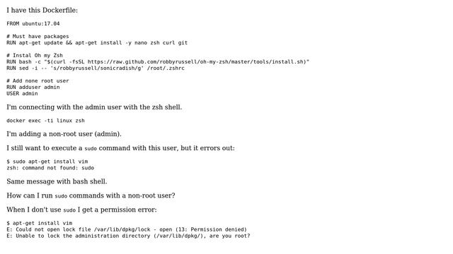 Unix & Linux: Run sudo command with non-root user in Docker container смотреть онлайн