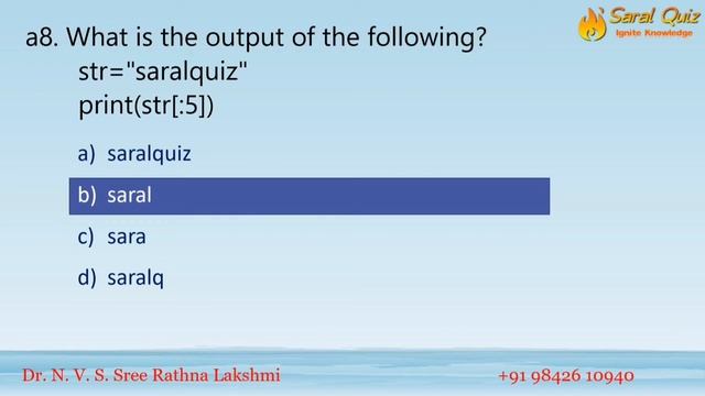 SaralQuiz Tech Quick Quiz Series - Python Quiz -03 - Dr.Sree Rathna Lakshmi