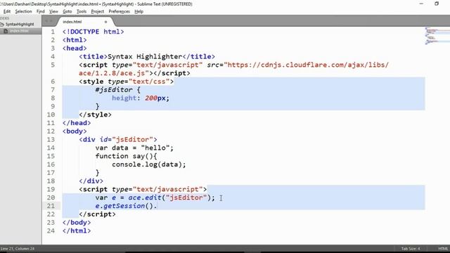 Highlight Code Syntax in HTML page + Syntax Highlighting Code Editor | Ace.js Tutorial