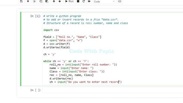 CSV file handling to write a python program to add or insert records in a file data.csv