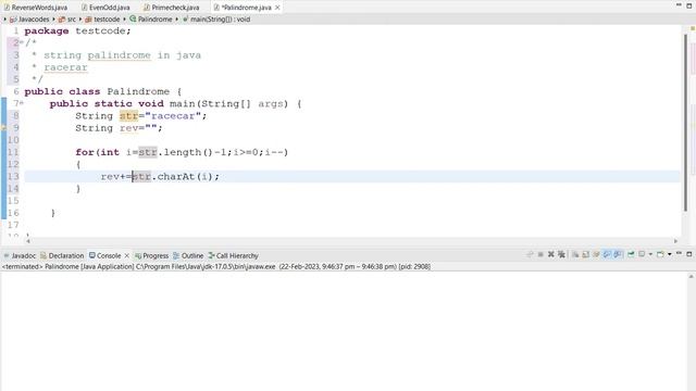string palindrome java program | interview coding | let's code